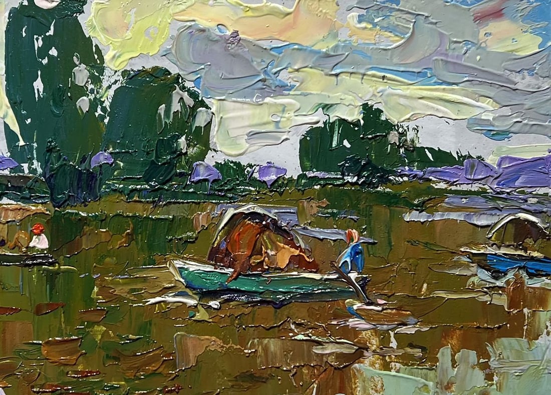 Oil painting Hay transportation by boats Alex Kalenyuk - 8