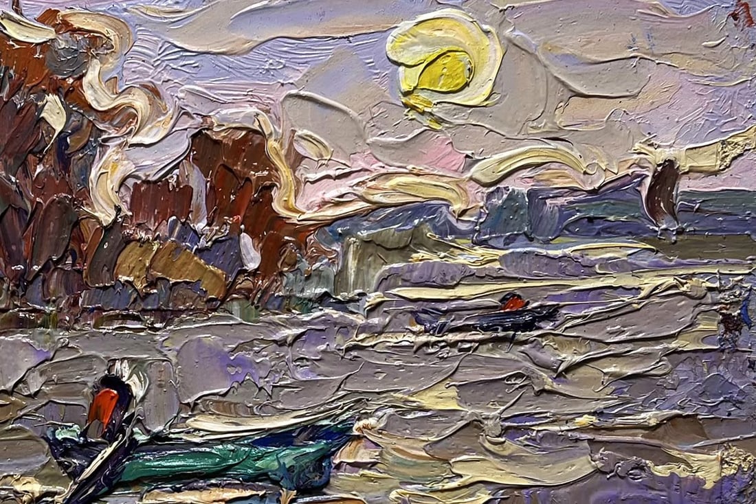 Oil painting The river rose in the village Alex Kalenyuk - 8