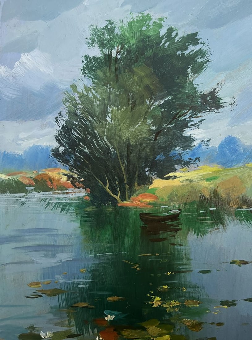 Oil painting Fishing by a lonely tree Yuriy Suprunchuk - 9