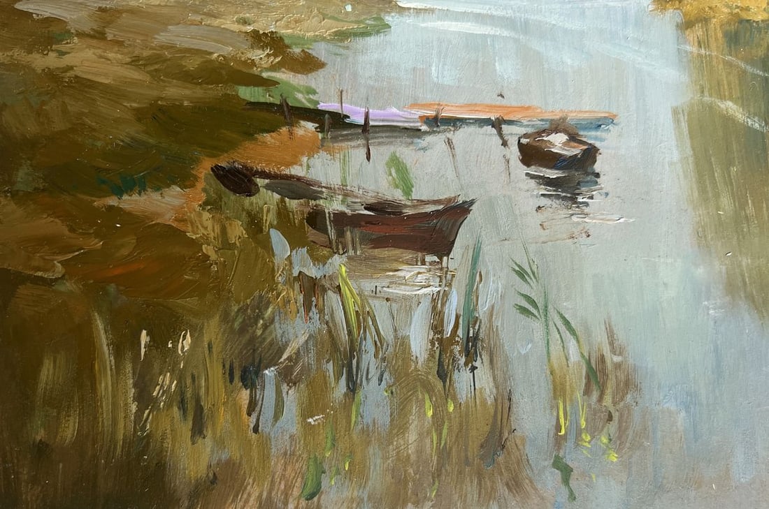 Oil painting Ferry on a long river Yuriy Suprunchuk - 7