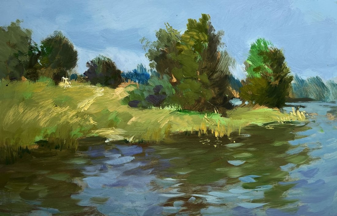 Oil painting A downpour is approaching by the river Yuriy Suprunchuk - 3