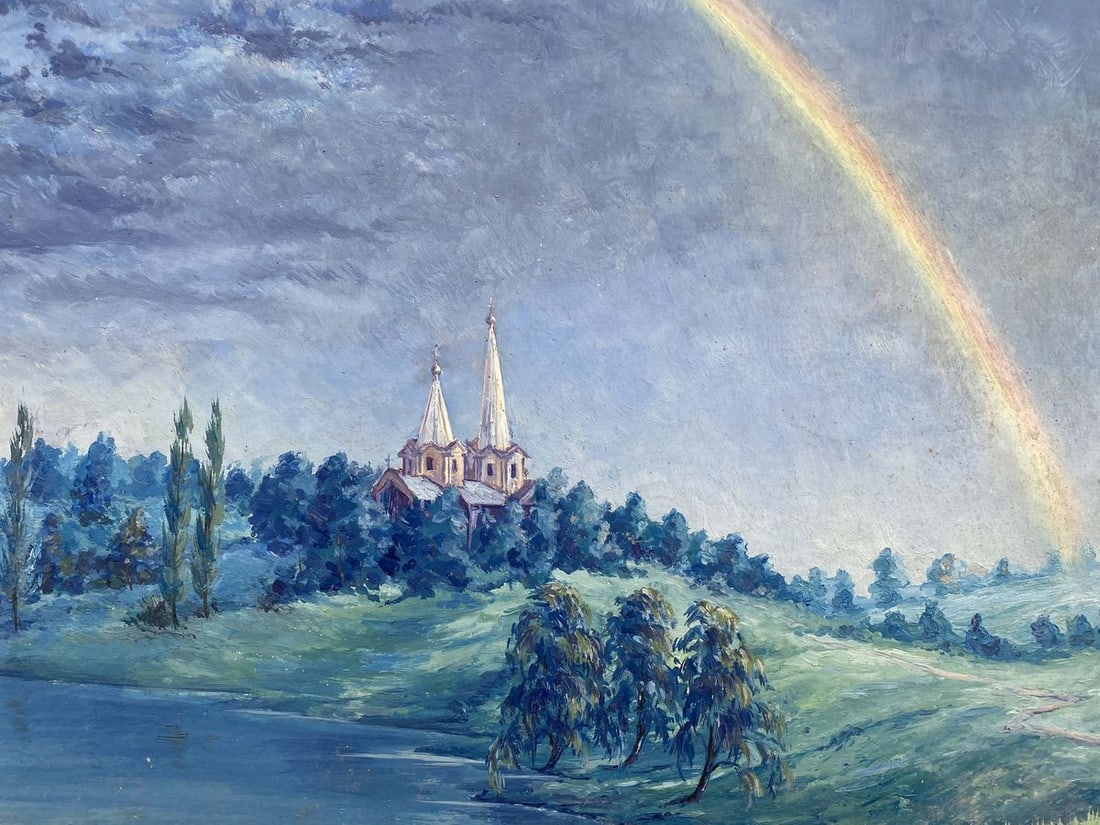 Oil painting Rainbow over the church Alexander Vladimirovich Lesik - 5