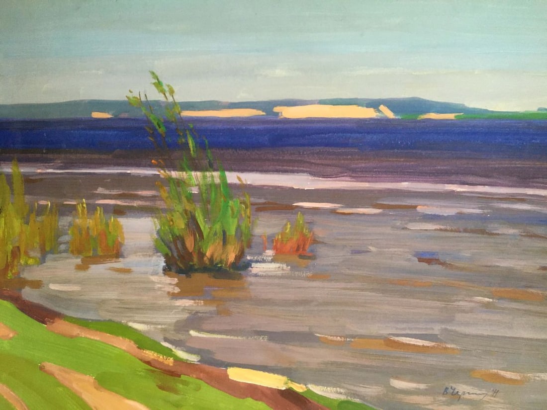 Gouache painting River landscape Chernikov Vladimir Mikhailovich - 2
