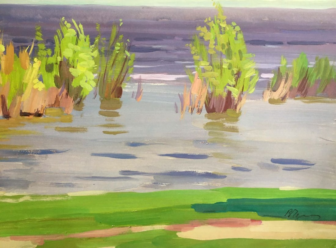 Gouache painting River landscape Chernikov Vladimir Mikhailovich - 7