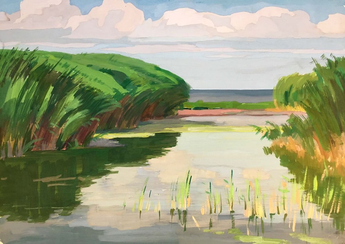 Gouache painting River landscape Chernikov Vladimir Mikhailovich (1 of 9)