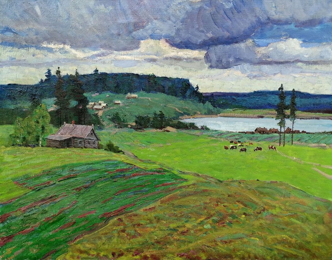 Oil painting Village in the mountains Klyuchnik Vasily Andreevich: No1111AAA *** ABOUT THIS PAINTING *** * TITLE: "Village in the mountains" * ARTISTS: Klyuchnik Vasily Andreevich * SIZE: 120x96 cm/'47.24x37.79 inches' * MEDIUM: oil, canvas * HAND PAINTED: Original p