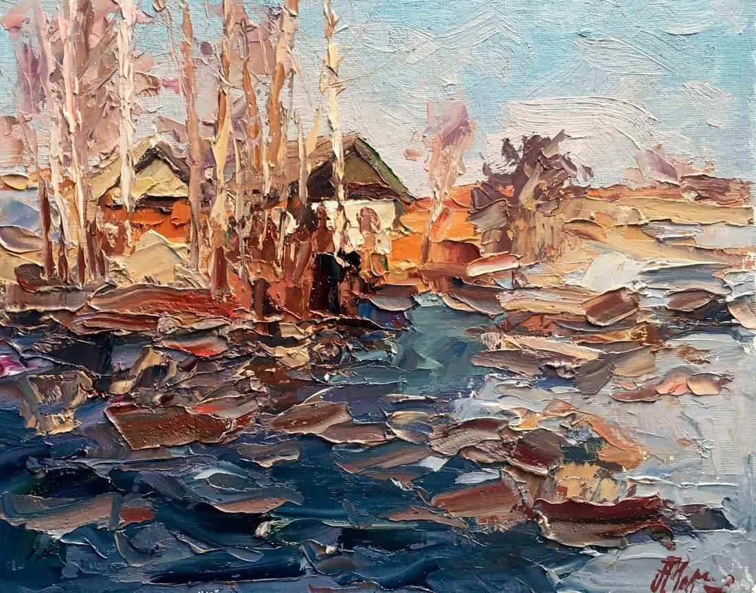 Oil painting Spring water Alexander Nikolaevich Cherednichenko: NoAAA2501 *** ABOUT THIS PAINTING *** * TITLE: "Spring water" * ARTISTS: Alexander Nikolaevich Cherednichenko * SIZE: 24x30 cm/'9.44x11.81 inches' * MEDIUM: oil, canvas on cardboard * HAND PAINTED: Or