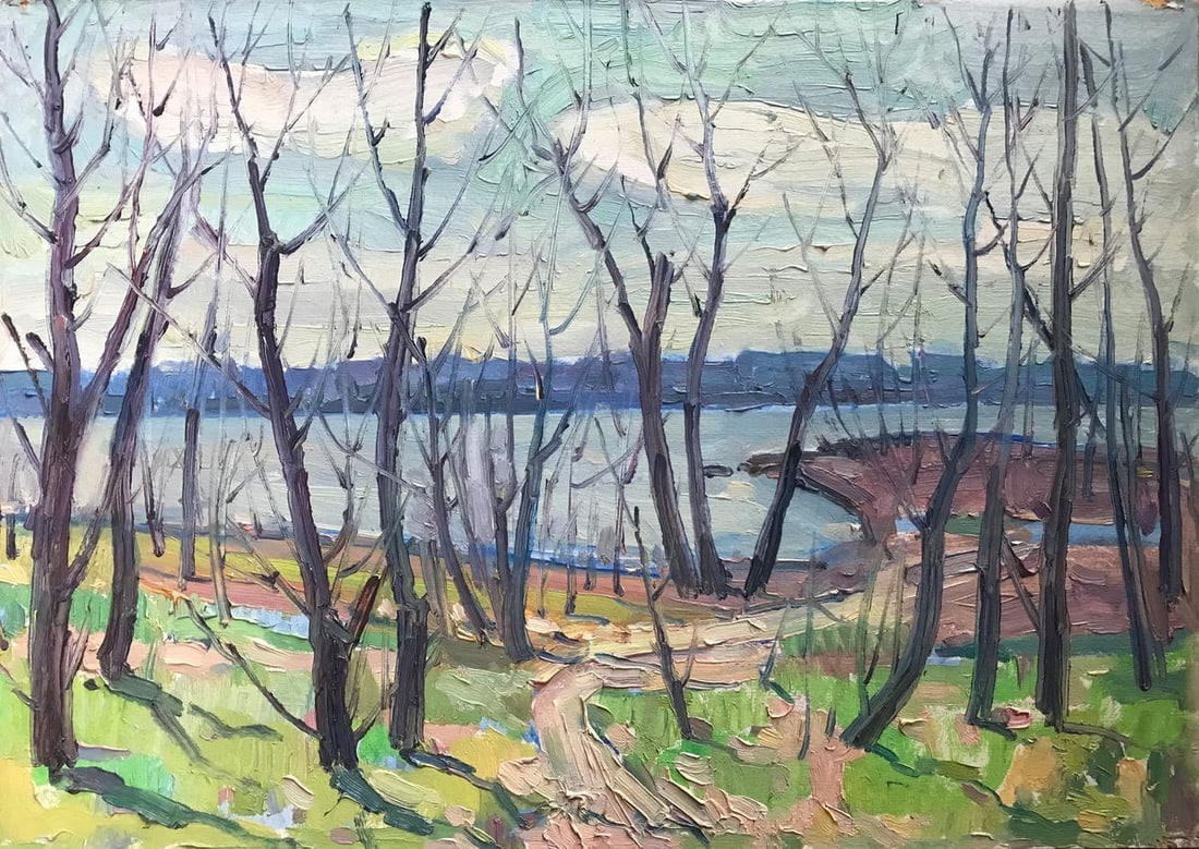Oil painting Forest park Peter Tovpev: NoAAA2251 Looking for a little piece of nature to grace your home? Look no further than this stunning oil painting, "Forest Park." This tranquil scene features a park in the forest, with bare trees