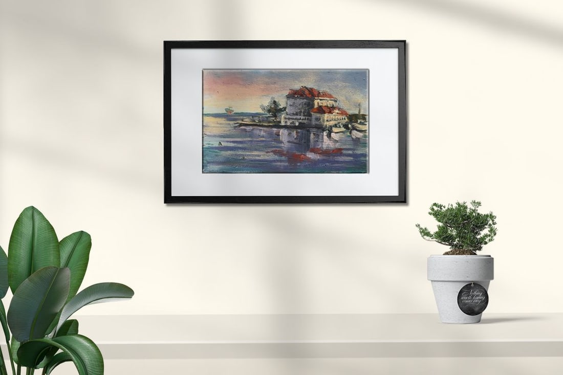 Oil painting Cottage by the river Unknown artist - 2