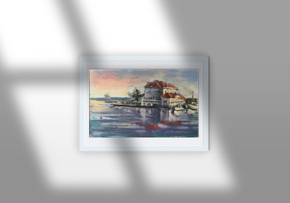 Oil painting Cottage by the river Unknown artist - 3