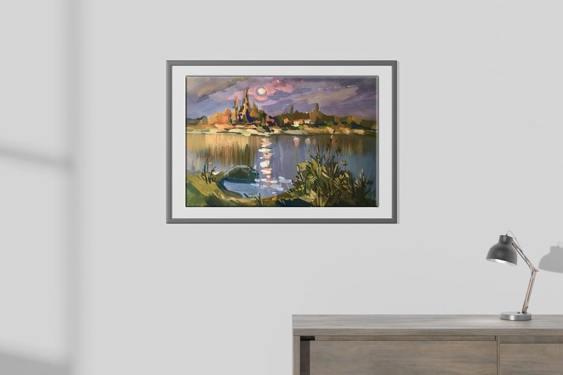 Oil painting Sunset in nature Unknown artist - 3