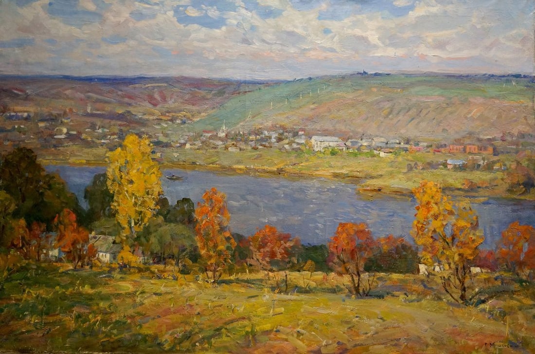 Oil painting Autumn landscape Minskiy Grigoriy Semenovich: NoVern 1353 *** ABOUT THIS PAINTING *** * TITLE: "Autumn landscape" * ARTISTS: Minskiy Grigoriy Semenovich * SIZE: 98x150 cm/'38.58x59.05 inches' * MEDIUM: oil, canvas * HAND PAINTED: Original paintin