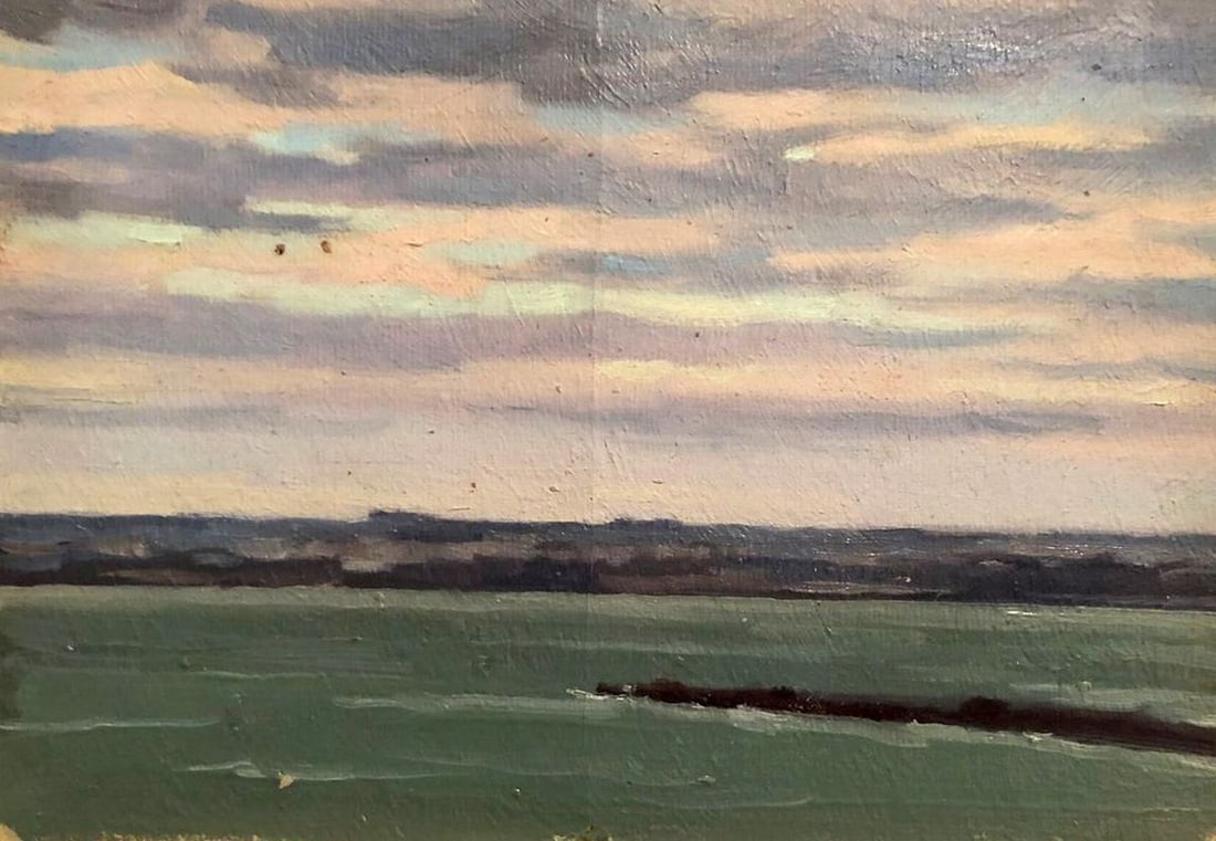 Oil painting On the shore Karmanov N. D.: NoGS 263 *** ABOUT THIS PAINTING *** * TITLE: "On the shore" * ARTISTS: Karmanov N. D. * SIZE: 20x27 cm/'7.87x10.62 inches' * MEDIUM: oil, cardboard * HAND PAINTED: Original painting from our