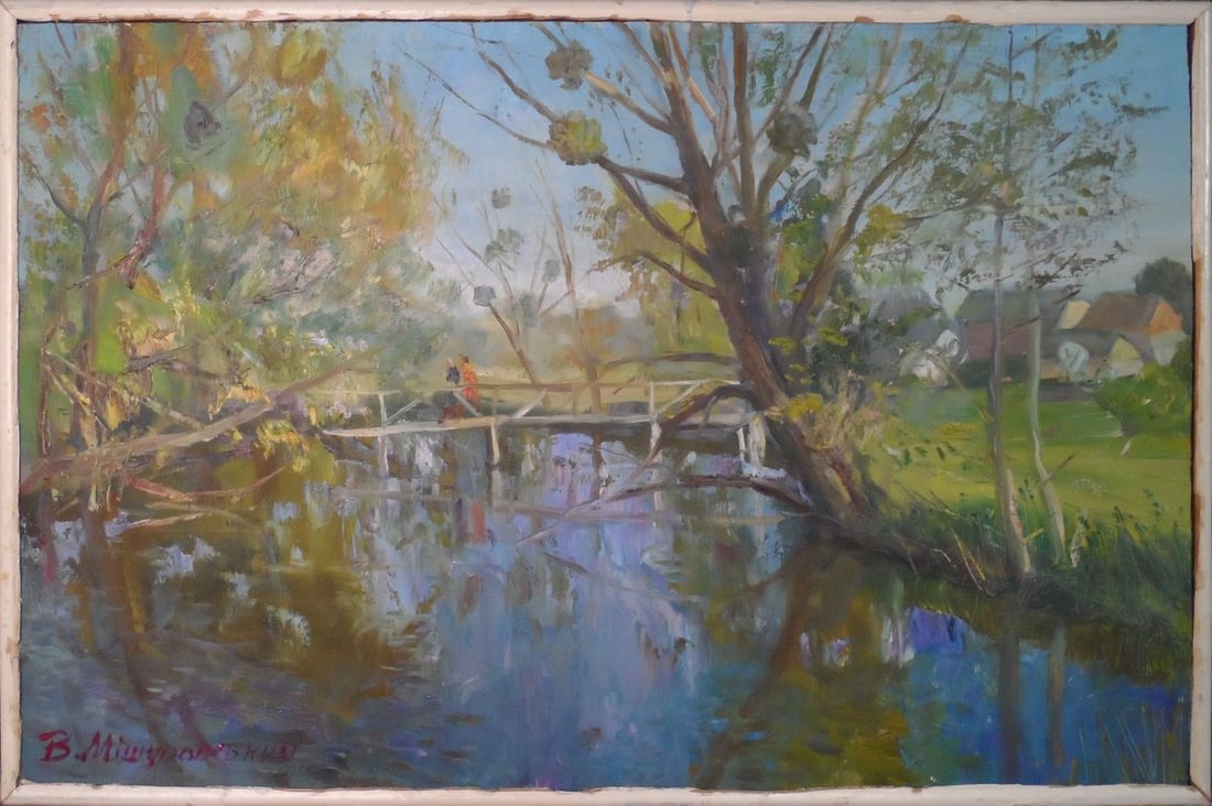 Oil painting Spring on the river Mishurovsky V. V.: No97 *** ABOUT THIS PAINTING *** * TITLE: "Spring on the river" * ARTISTS: Mishurovsky V. V. * SIZE: 39x59 cm / 15,35x23,22 inches * MEDIUM: Oil, cardboard * HAND PAINTED: Original painting from our