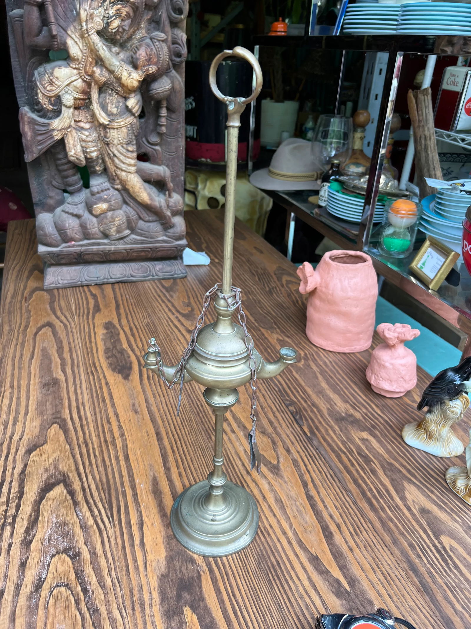 Antique 19th Century Brass Oil Lamp - 3