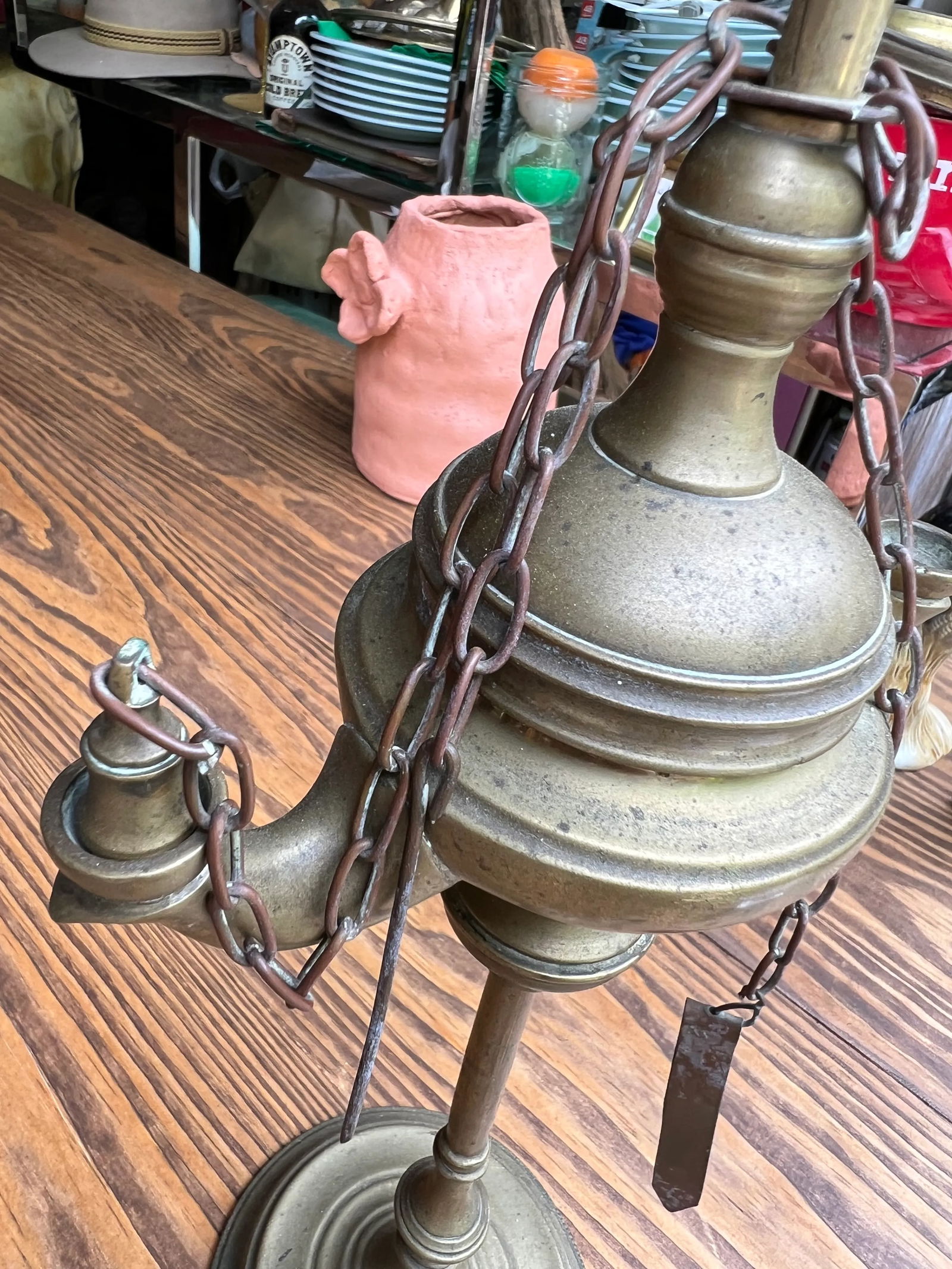 Antique 19th Century Brass Oil Lamp - 5