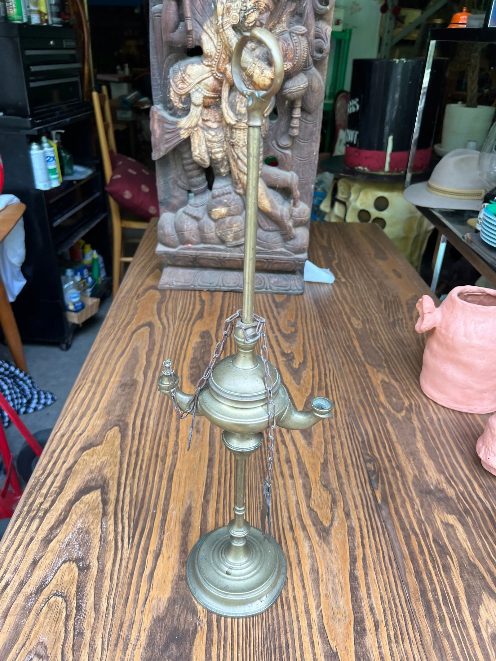 Antique 19th Century Brass Oil Lamp - 6