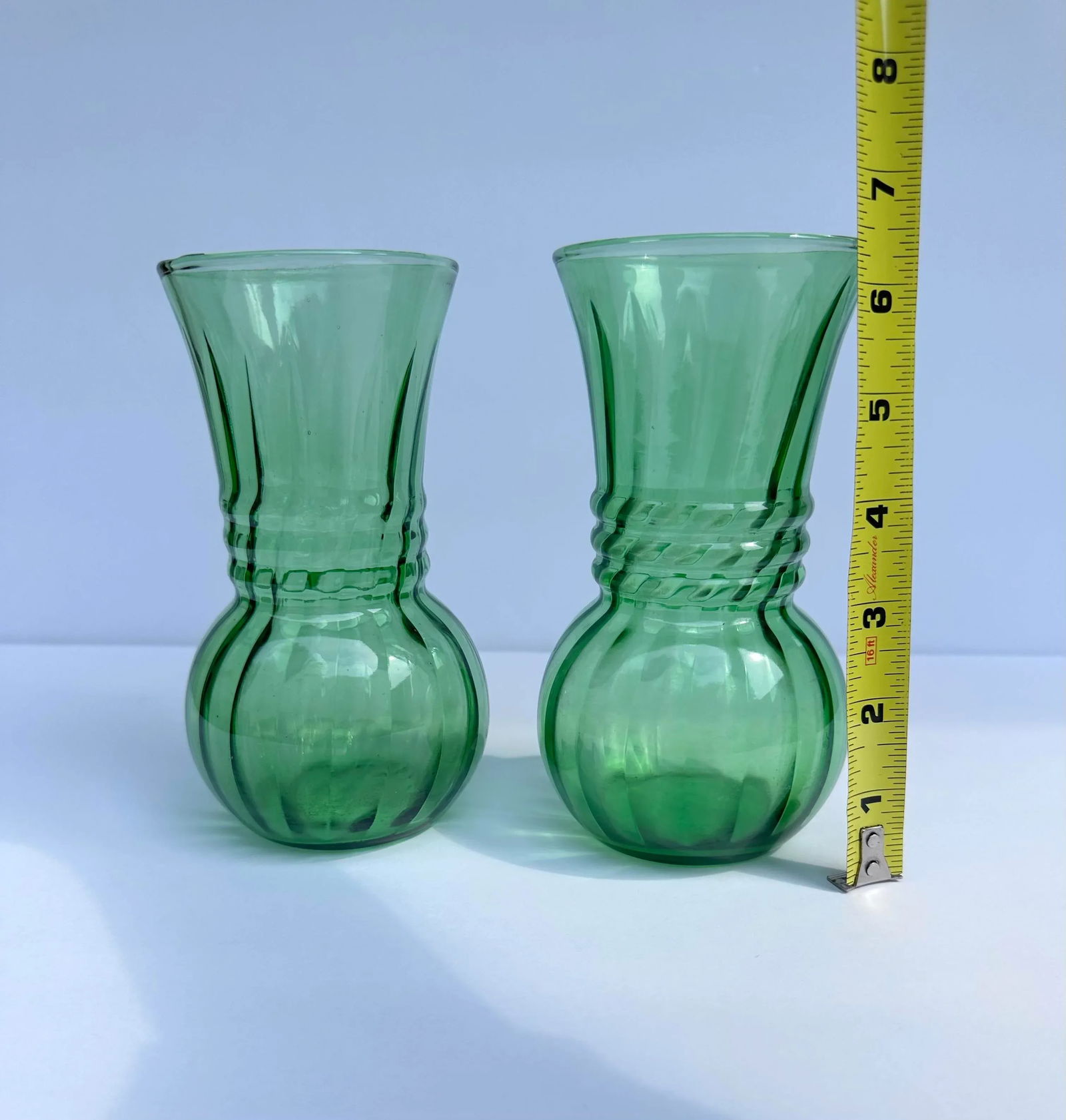 Mid 20th Century Green Glass Vases, Mid-Century Modern - a Pair - 2