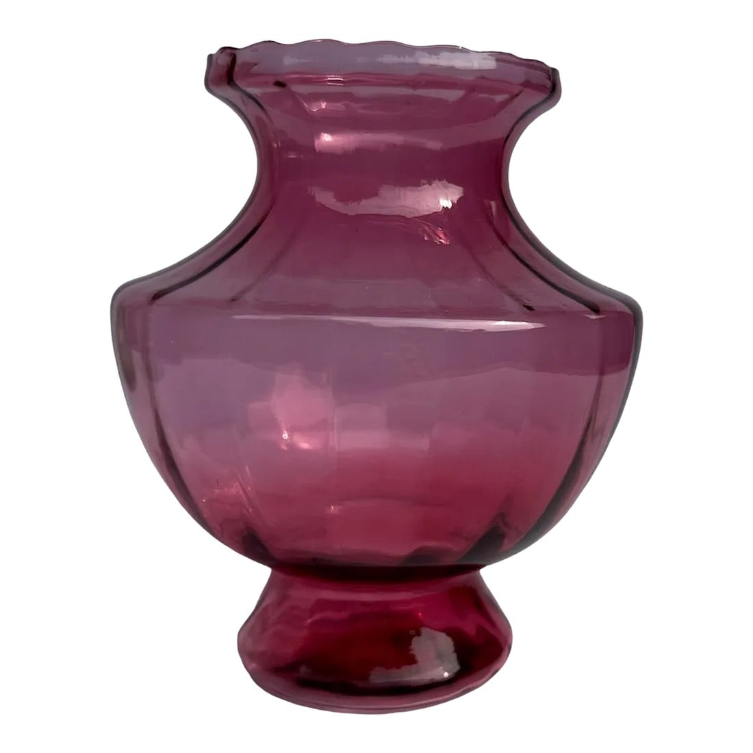 Pilgrim Cranberry Red Optic Art Glass Flower Vasd Vintage Mid 20th Century: Cranberry glass Vase with lovely rim detail and traditional design of body and neck. Draping flowers in yellows, reds, oranges with pops of deep purple would make a gorgeous entry display or centerpie