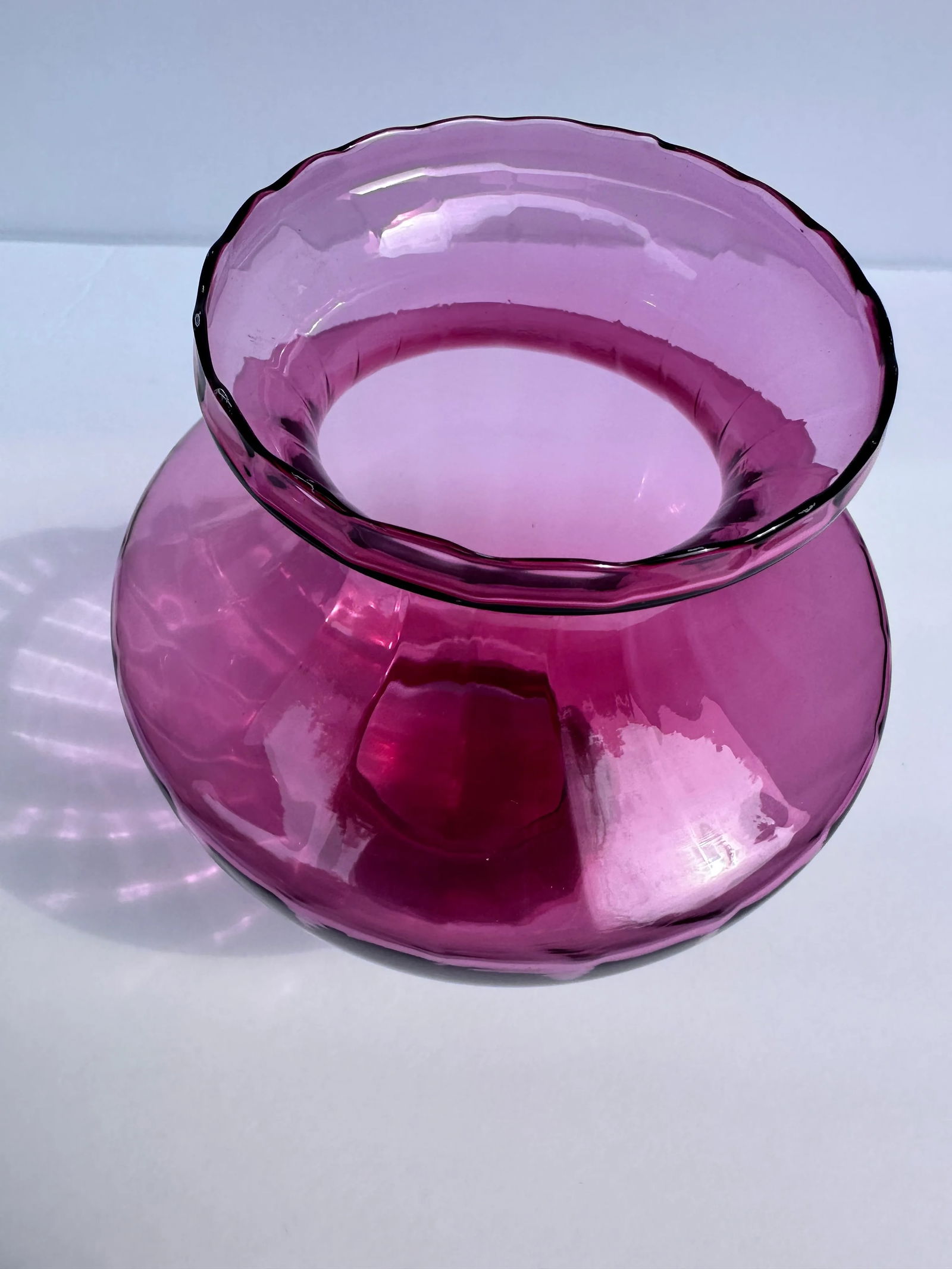 Pilgrim Cranberry Red Optic Art Glass Flower Vasd Vintage Mid 20th Century - 2