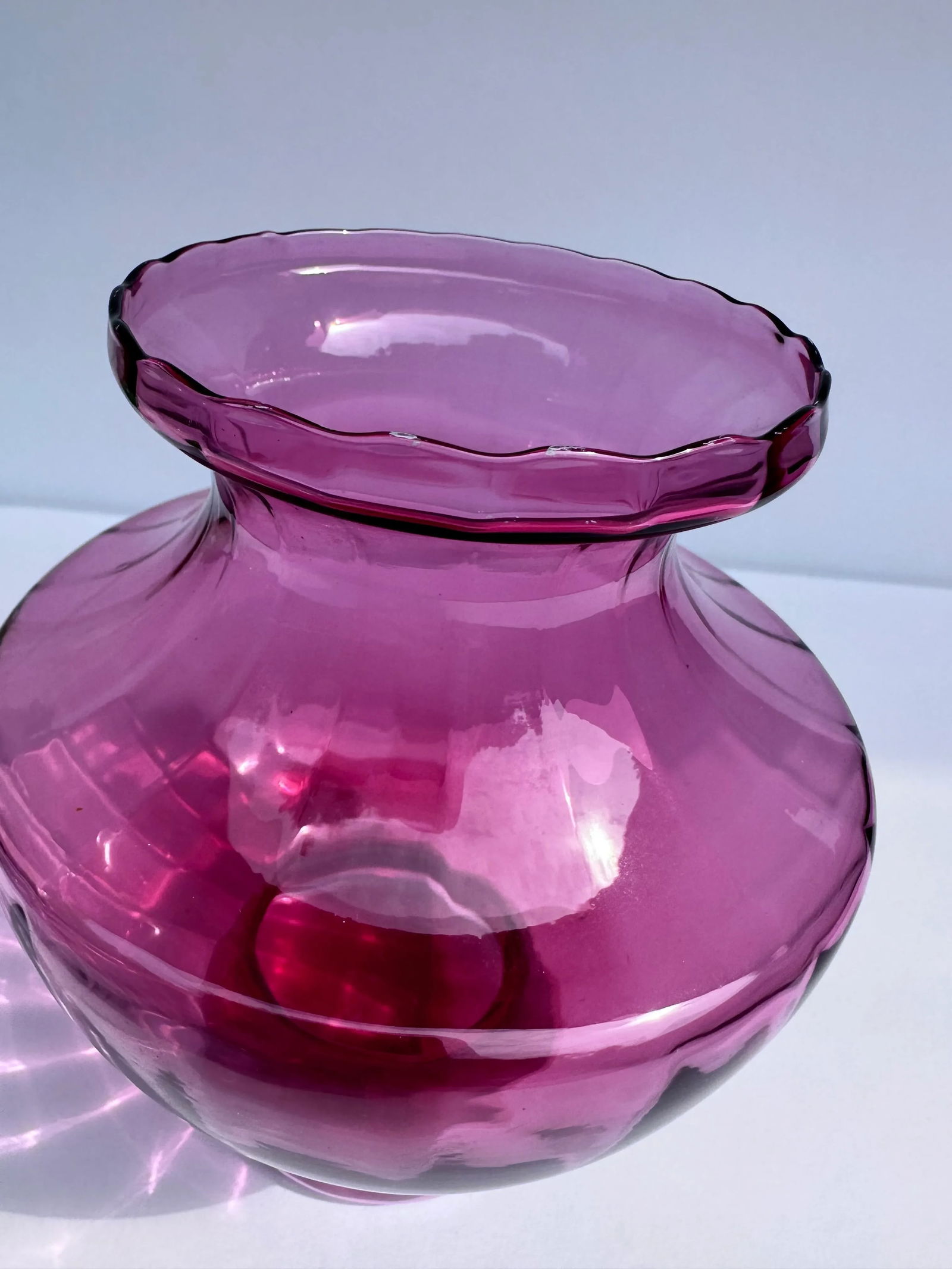 Pilgrim Cranberry Red Optic Art Glass Flower Vasd Vintage Mid 20th Century - 8