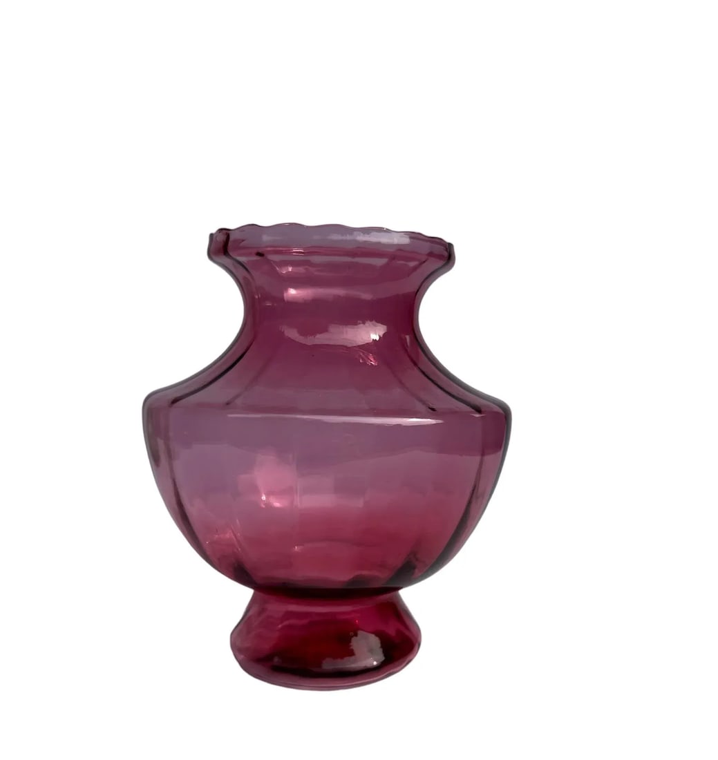 Pilgrim Cranberry Red Optic Art Glass Flower Vasd Vintage Mid 20th Century - 9