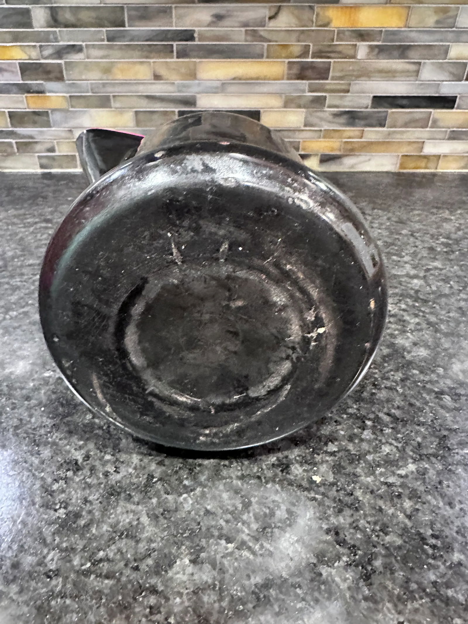 Vintage 1940s Black and Red Enamel Coffee Pot Glass Topper Decor - 5