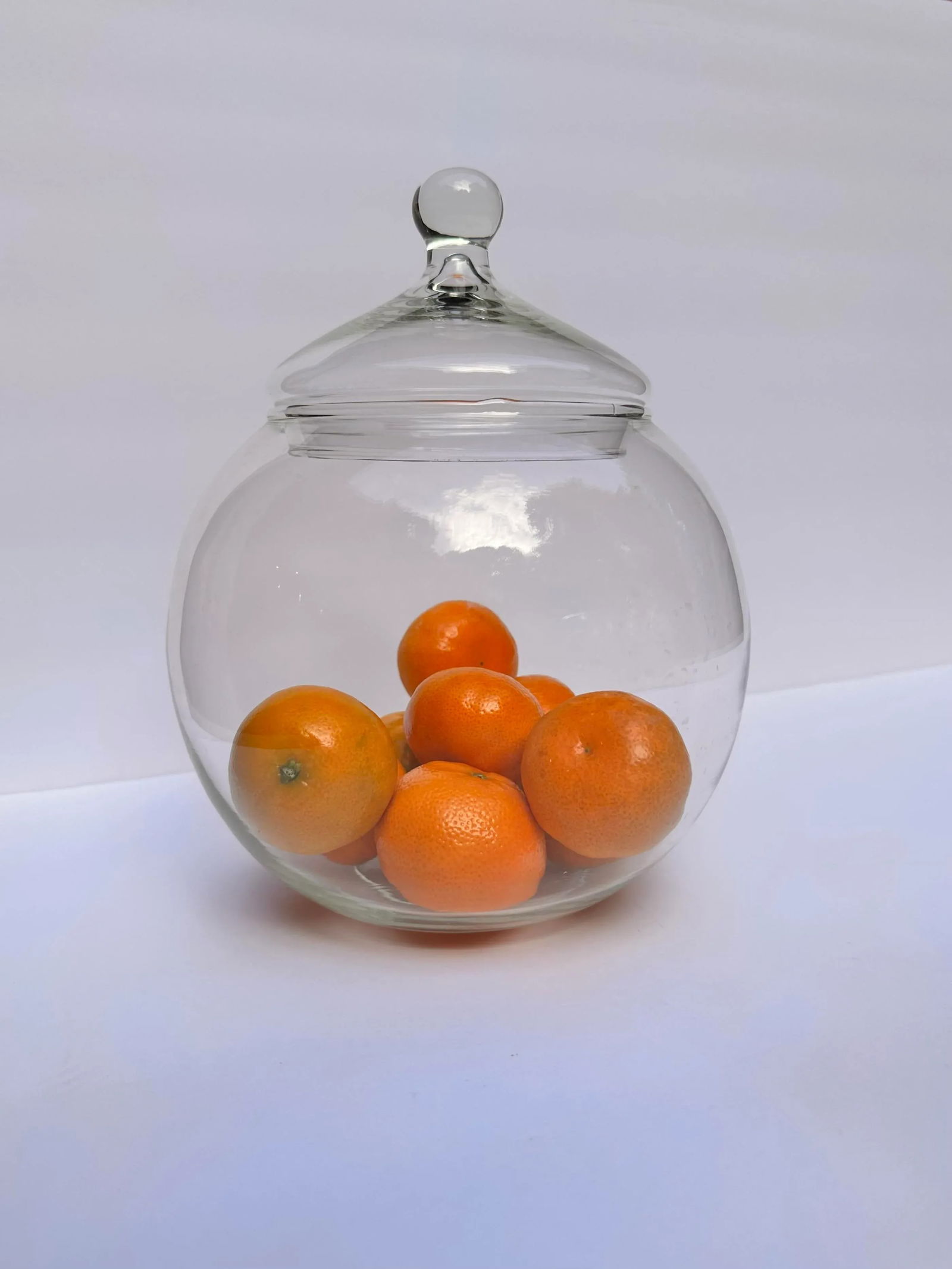 2000s Round Glass Apothecary Jar Bowl With Lid - 2