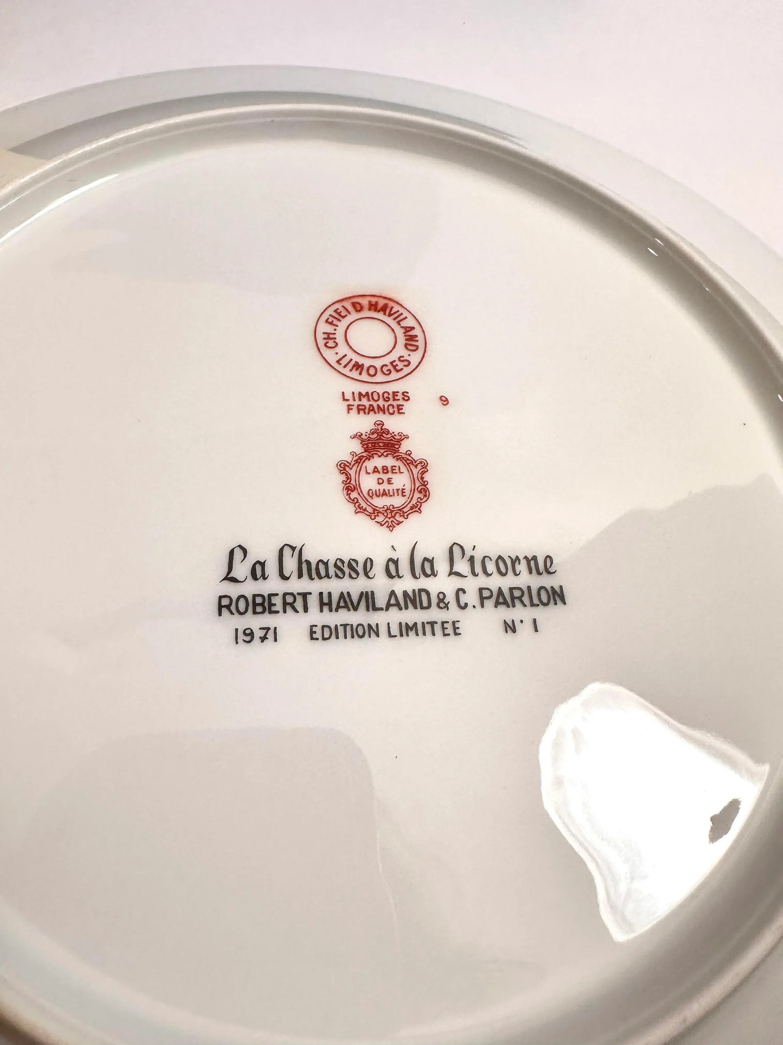 1970s Limoges Hunt of the Unicorn Plate Limited Edition Number 1 - 4