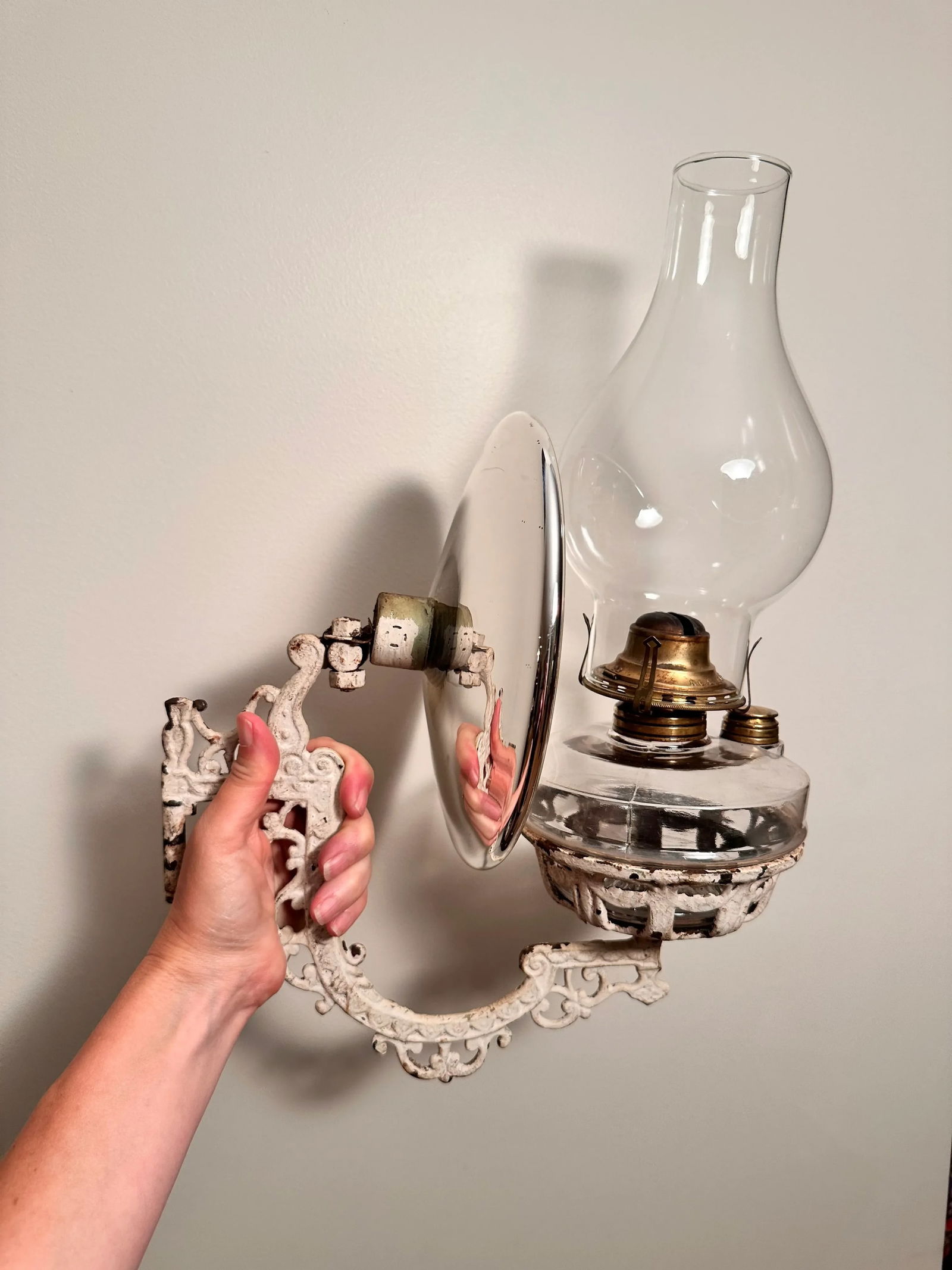 Early 20th Century Cast Iron Holder Oil Lamp Wall Sconce Candle Holder - 4 Piece Set - 11