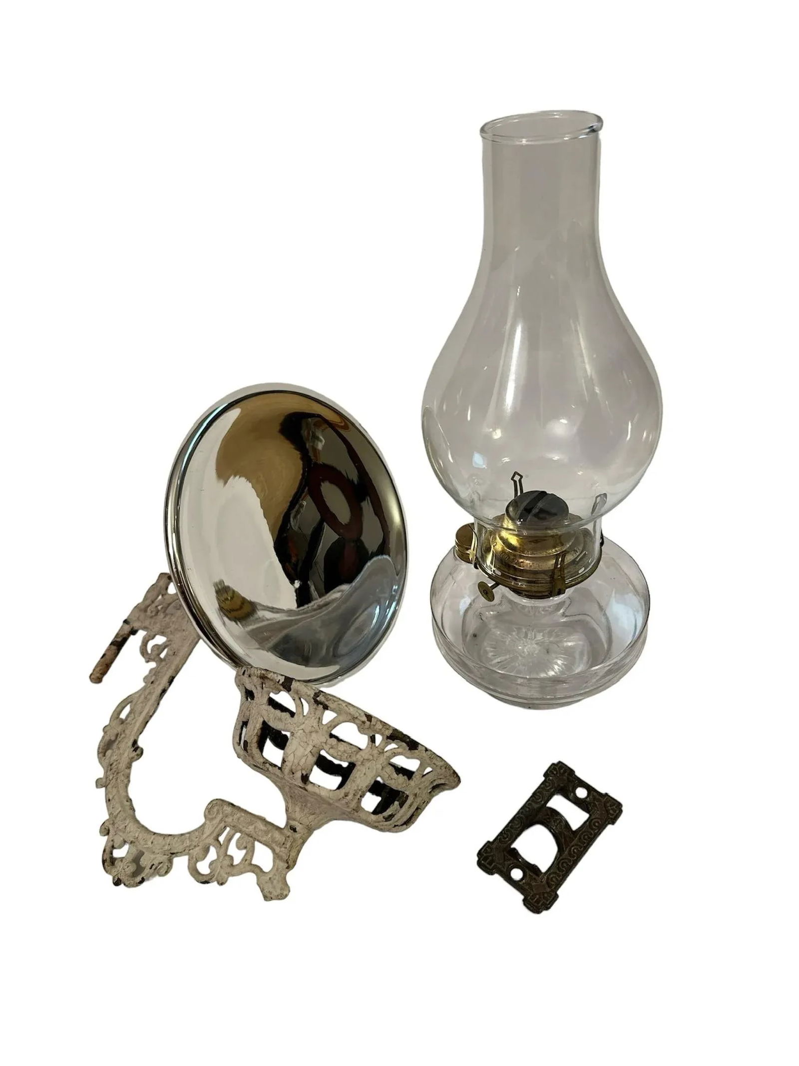 Early 20th Century Cast Iron Holder Oil Lamp Wall Sconce Candle Holder - 4 Piece Set - 12