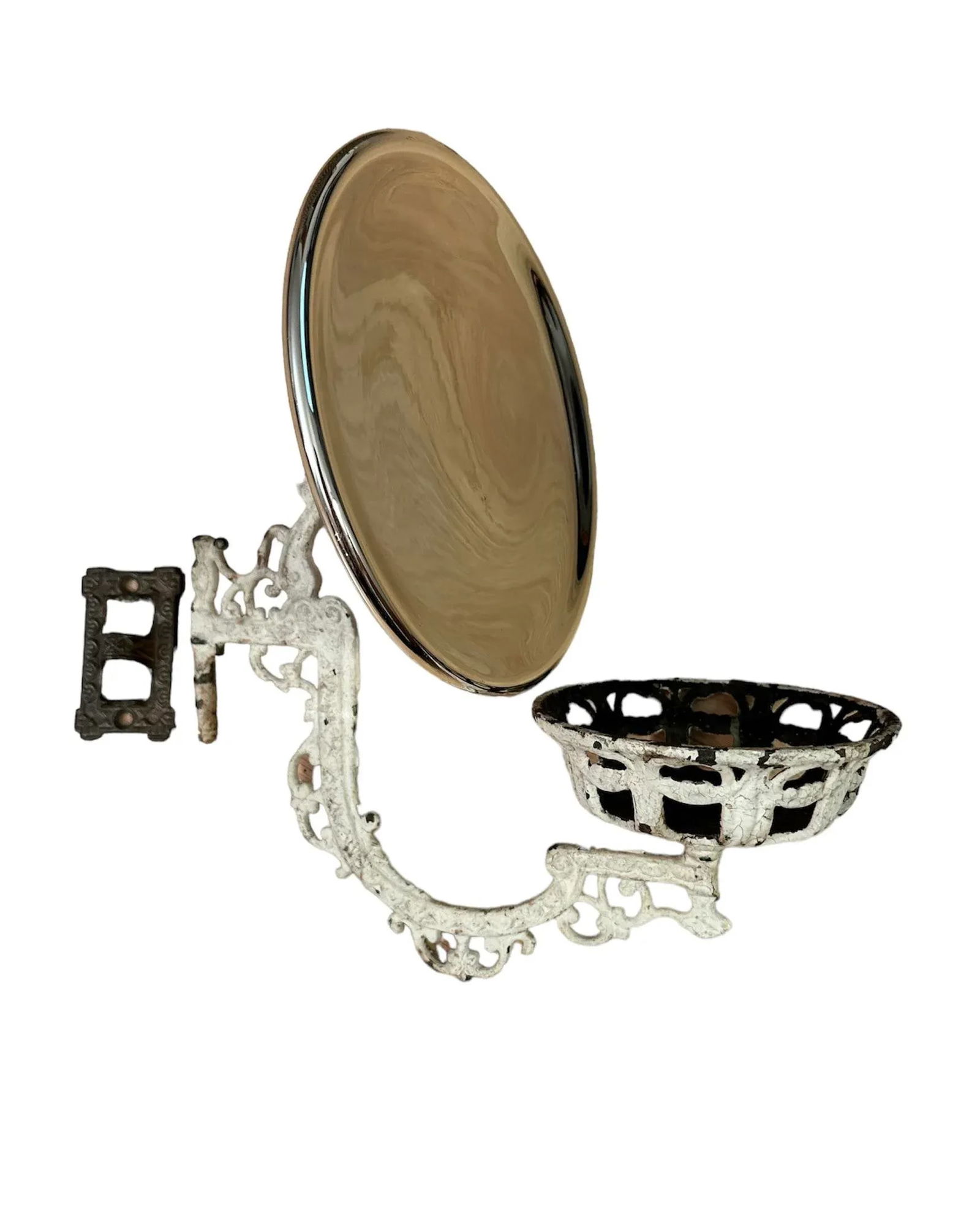 Early 20th Century Cast Iron Holder Oil Lamp Wall Sconce Candle Holder - 4 Piece Set - 3