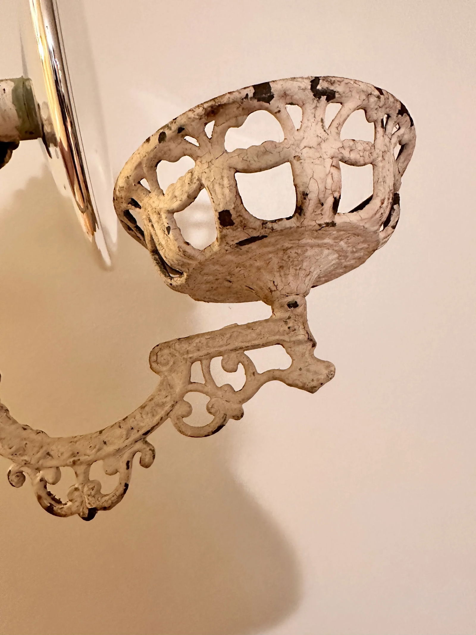 Early 20th Century Cast Iron Holder Oil Lamp Wall Sconce Candle Holder - 4 Piece Set - 7