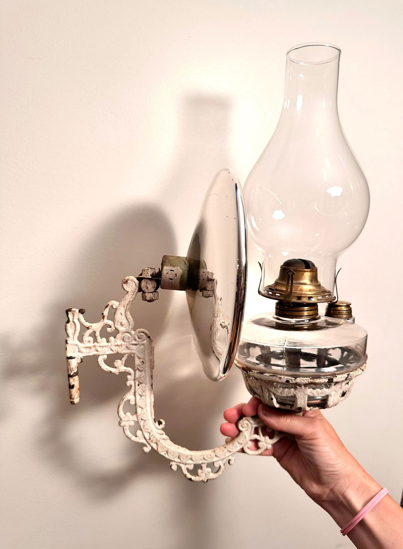 Early 20th Century Cast Iron Holder Oil Lamp Wall Sconce Candle Holder - 4 Piece Set - 8