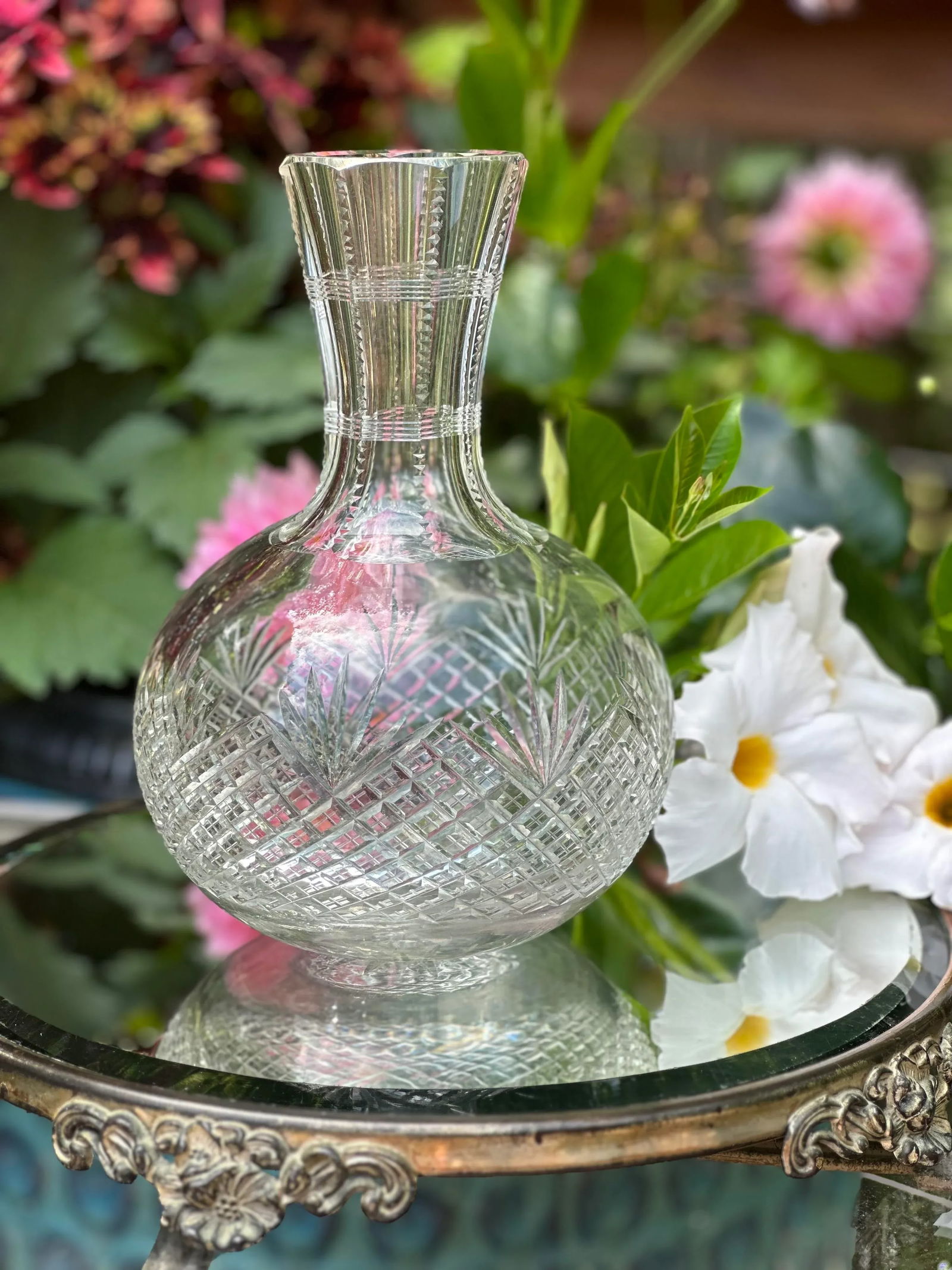 1897 Antique Water Wine Carafe Strawberry Diamond and Fan American Brilliant Period - 2