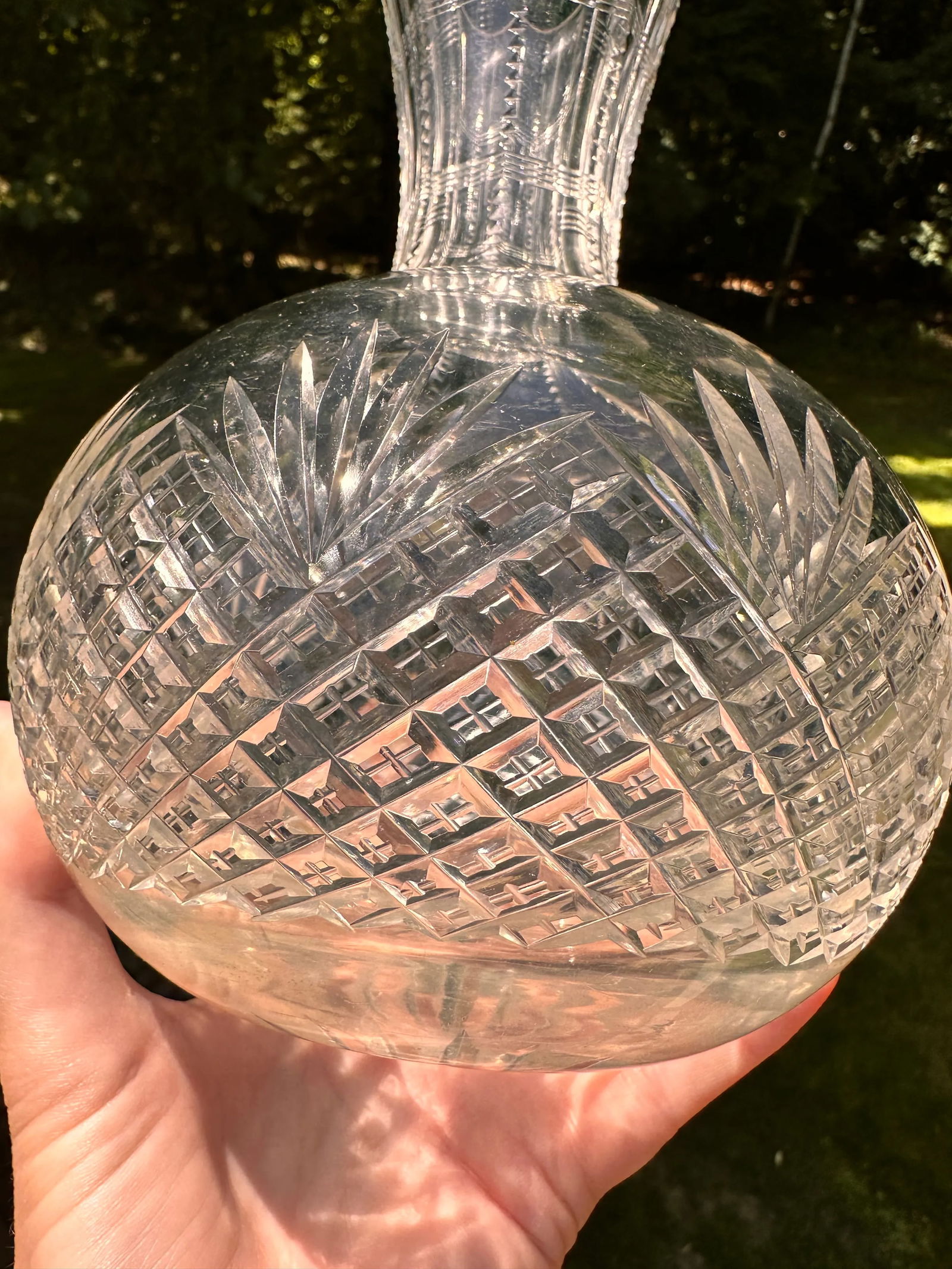 1897 Antique Water Wine Carafe Strawberry Diamond and Fan American Brilliant Period - 6