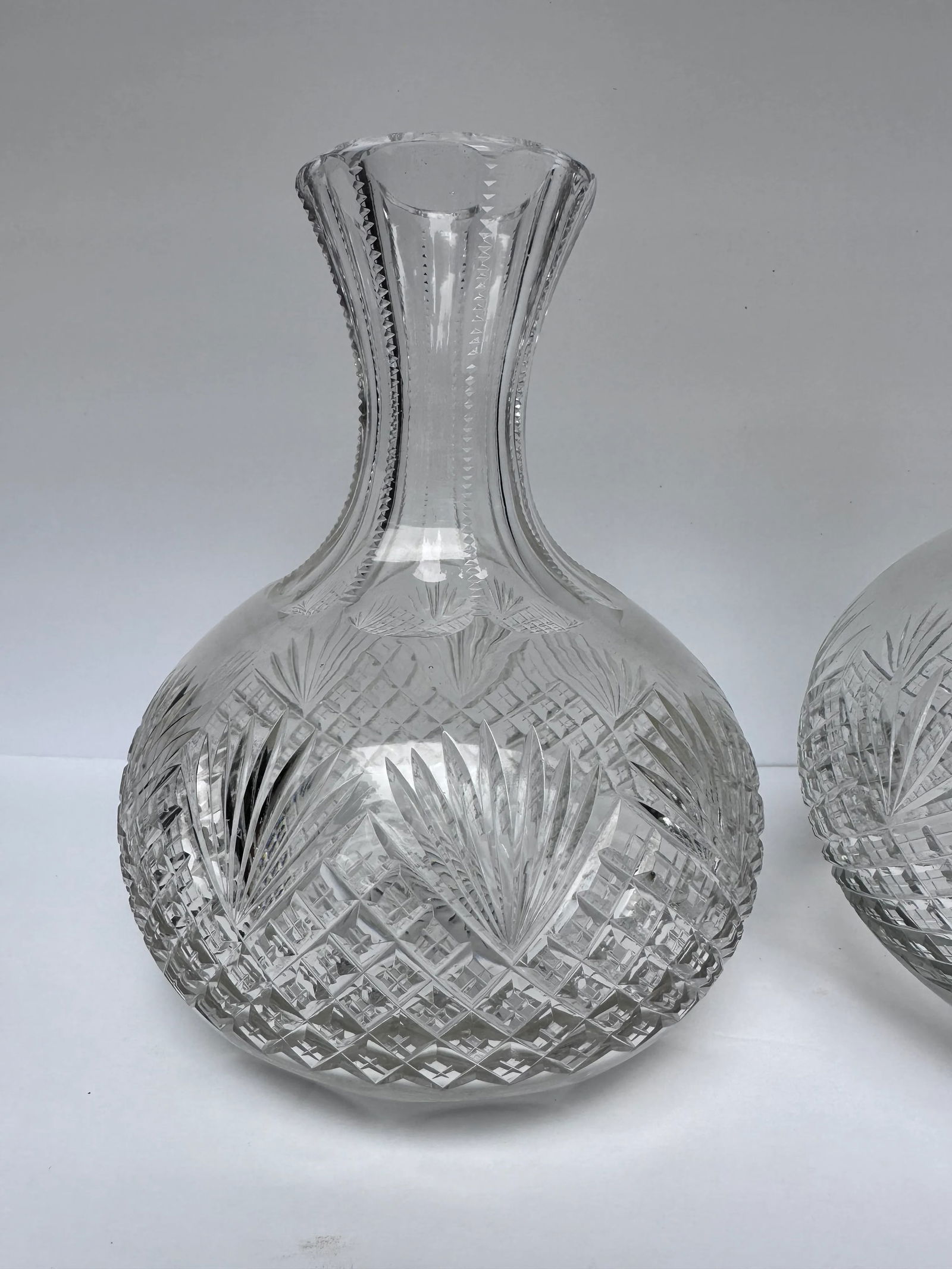 Circa 1897 Antique Crystal Carafe American Brilliant Period Strawberry Diamond Fans - 7