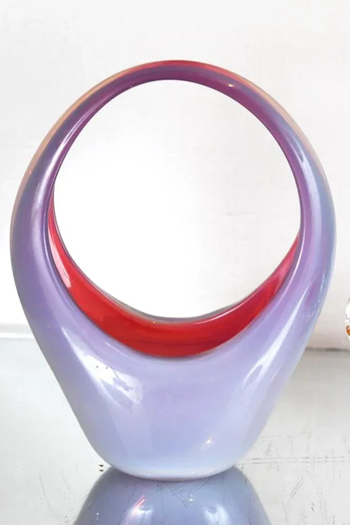 Vintage Murano Glass Opalescent Lavender Basket Bowl - 2