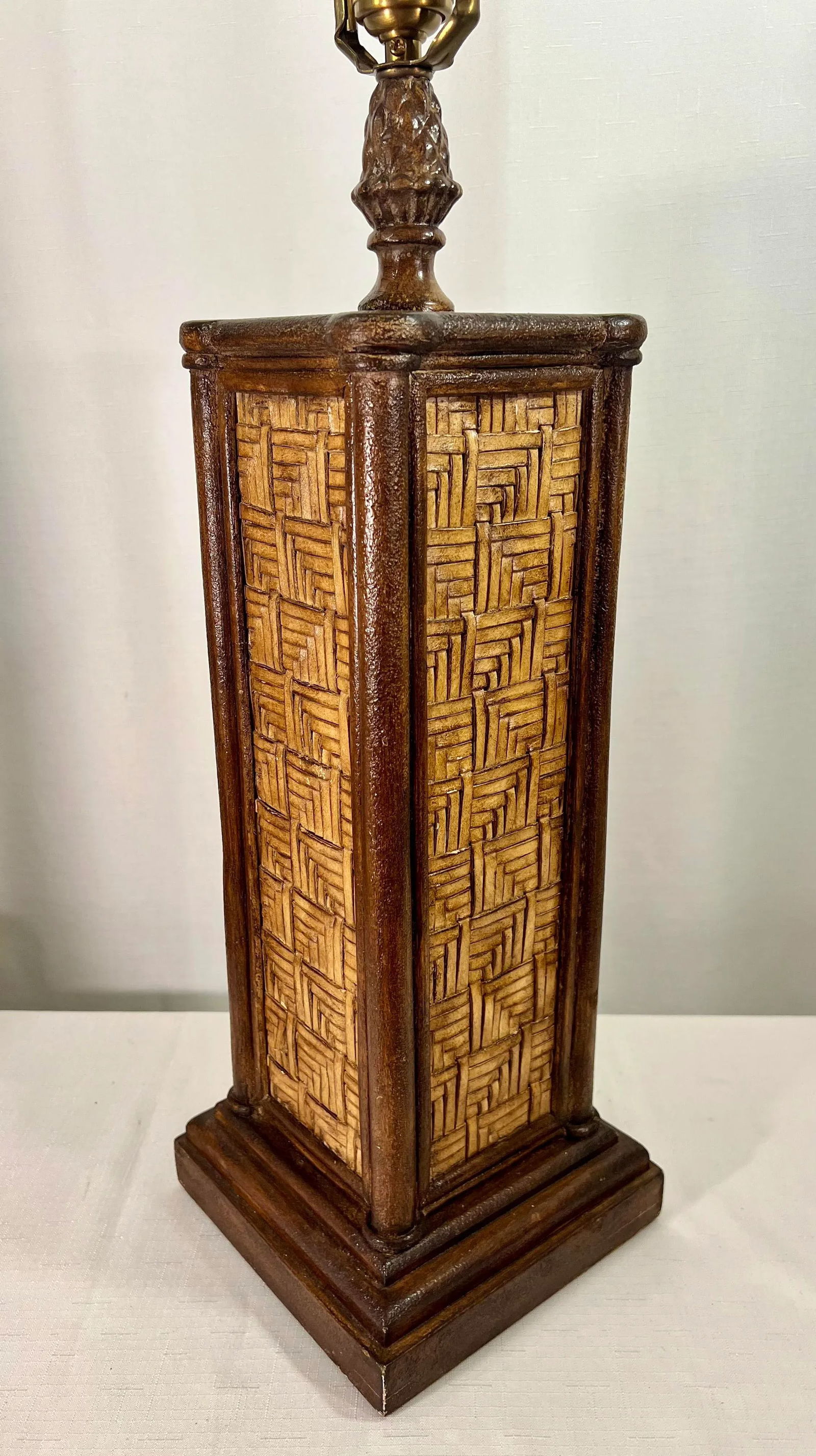 Vintage Wildwood Handmade and Finished Woven Cane Lamp With Silk Shade - Included - 4