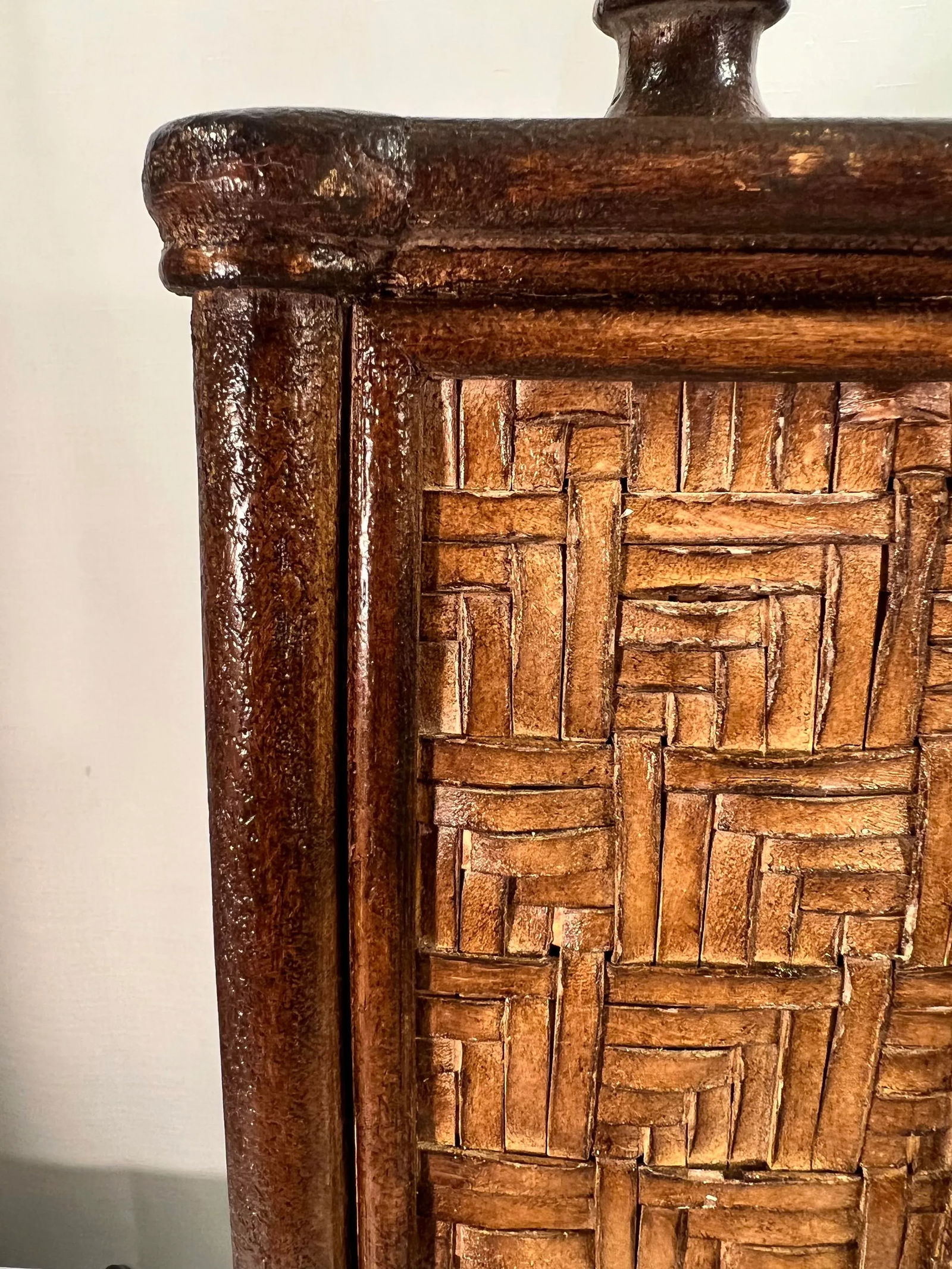 Vintage Wildwood Handmade and Finished Woven Cane Lamp With Silk Shade - Included - 5