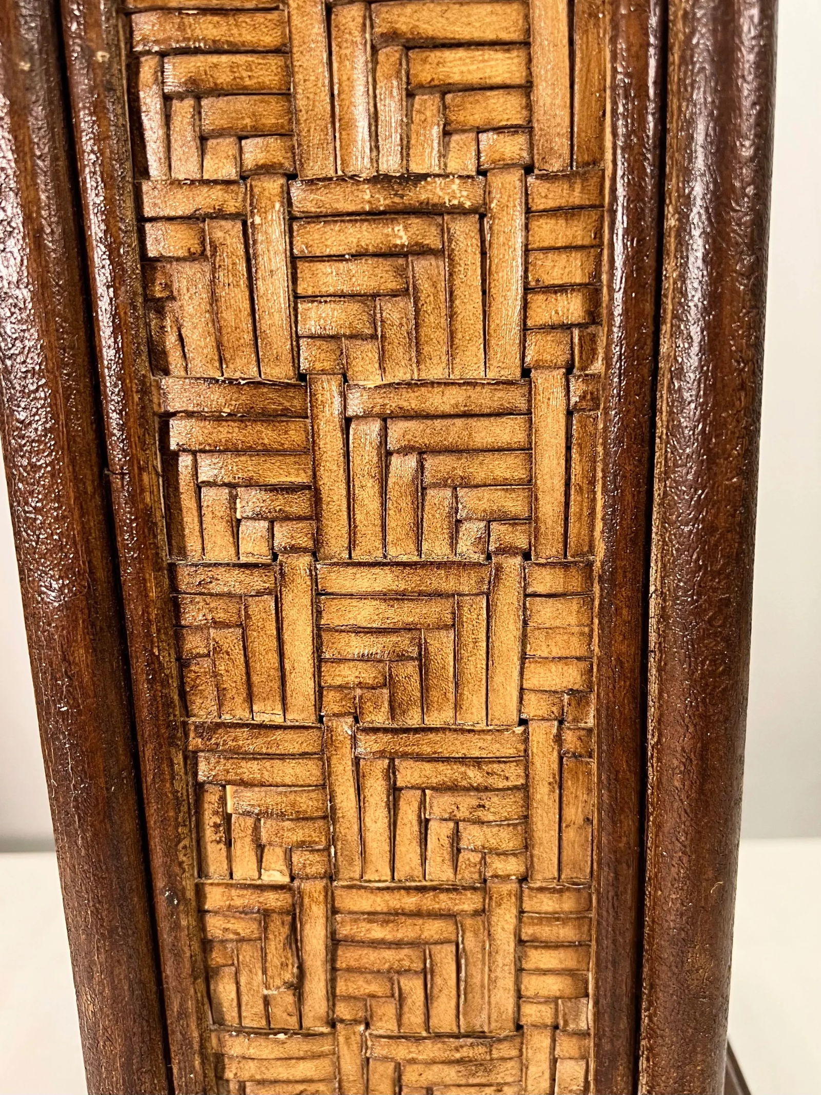 Vintage Wildwood Handmade and Finished Woven Cane Lamp With Silk Shade - Included - 7