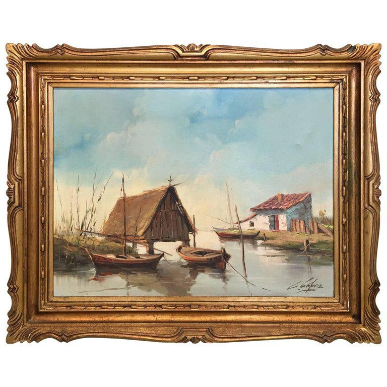 1950 Oil on Canvas, the Lagoon, Valencia, Spain Signed C.Lopez - 8