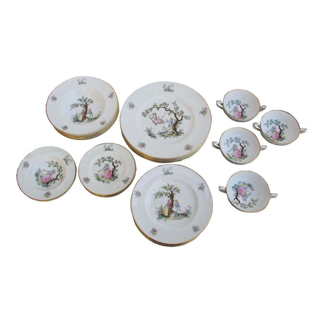 Royal Worcester Watteau Pattern Service Plates - a Group of 22 (1 of 9)
