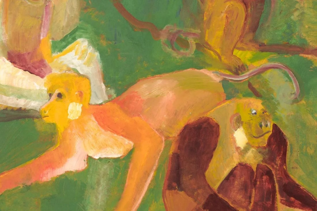 Danish 1930's Framed Painting of Monkeys - 10