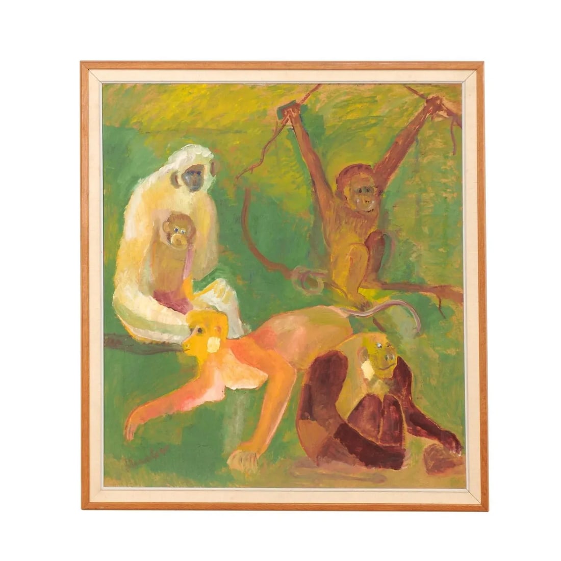 Danish 1930's Framed Painting of Monkeys - 9