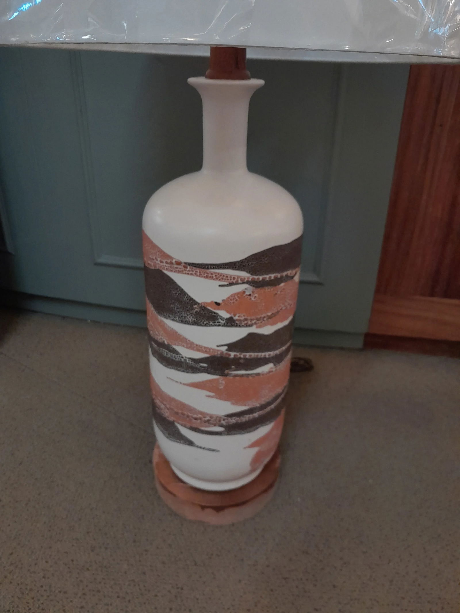 1960s Large Vintage Haeger Pottery Orange Peel Earthenware Pottery Lamp With Silk Drum Shade - 12