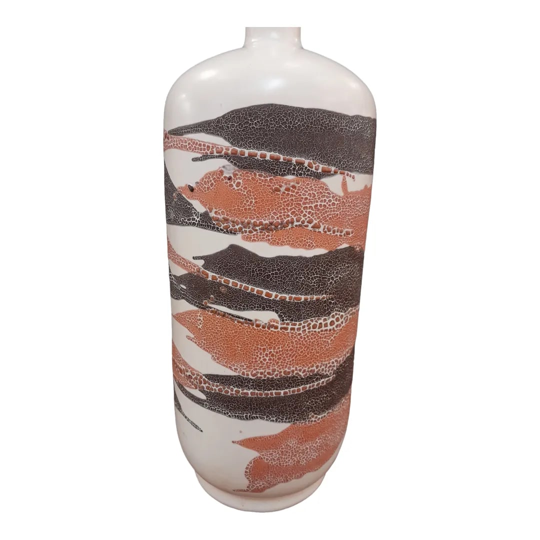 1960s Large Vintage Haeger Pottery Orange Peel Earthenware Pottery Lamp With Silk Drum Shade - 3