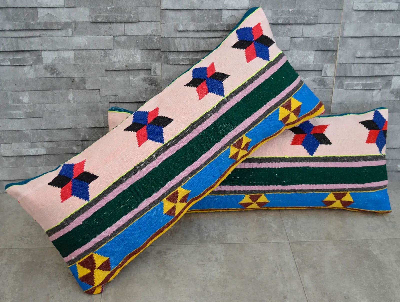 Turkish Kilim Lumbar Pillow Covers a Pair -13"³ X 34"³ - 5