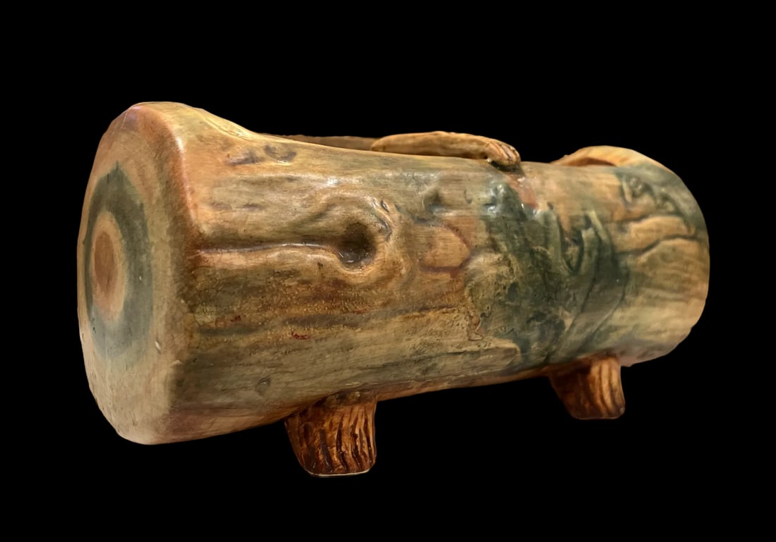 1920s Weller Pottery Faux Bois Oak Leaf Woodcraft Log Jardiniere - 2