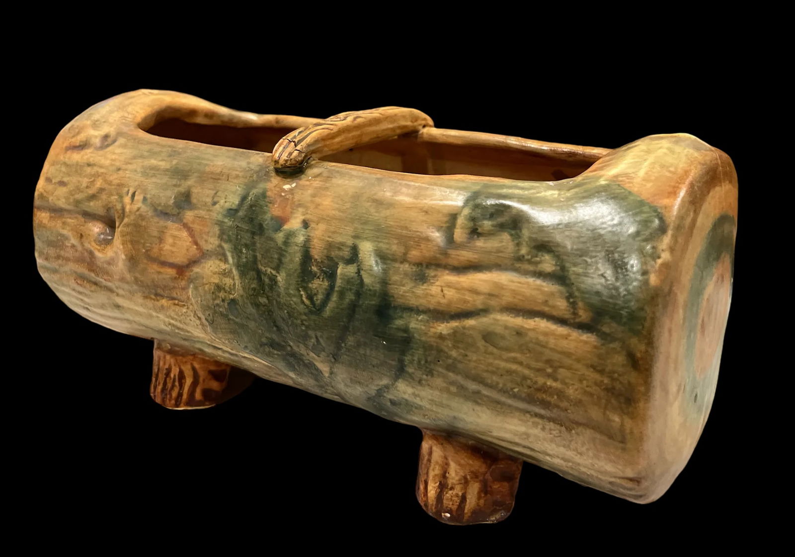 1920s Weller Pottery Faux Bois Oak Leaf Woodcraft Log Jardiniere - 3